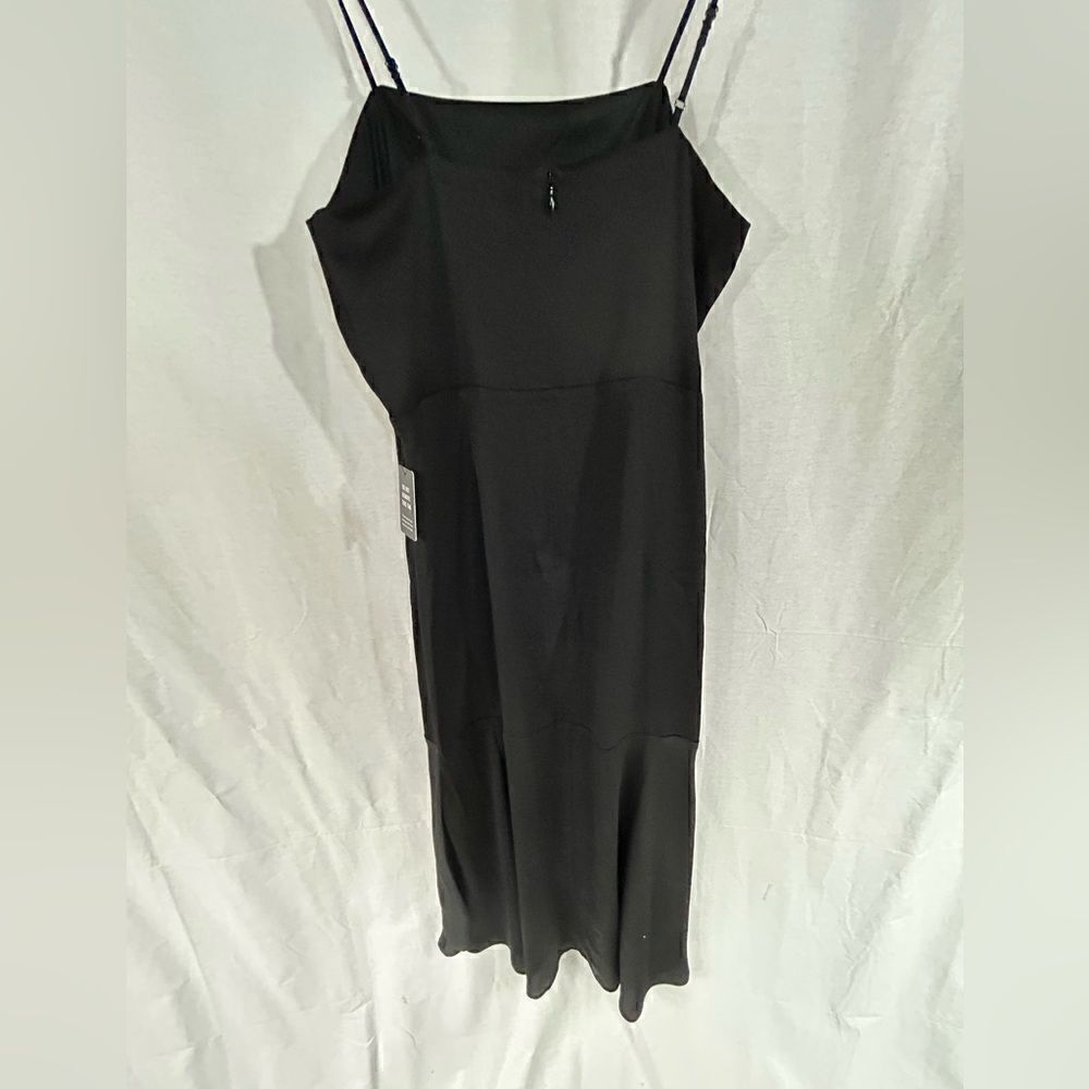 NWT black Express dress Medium adjustable spaghetti straps gathered at s…